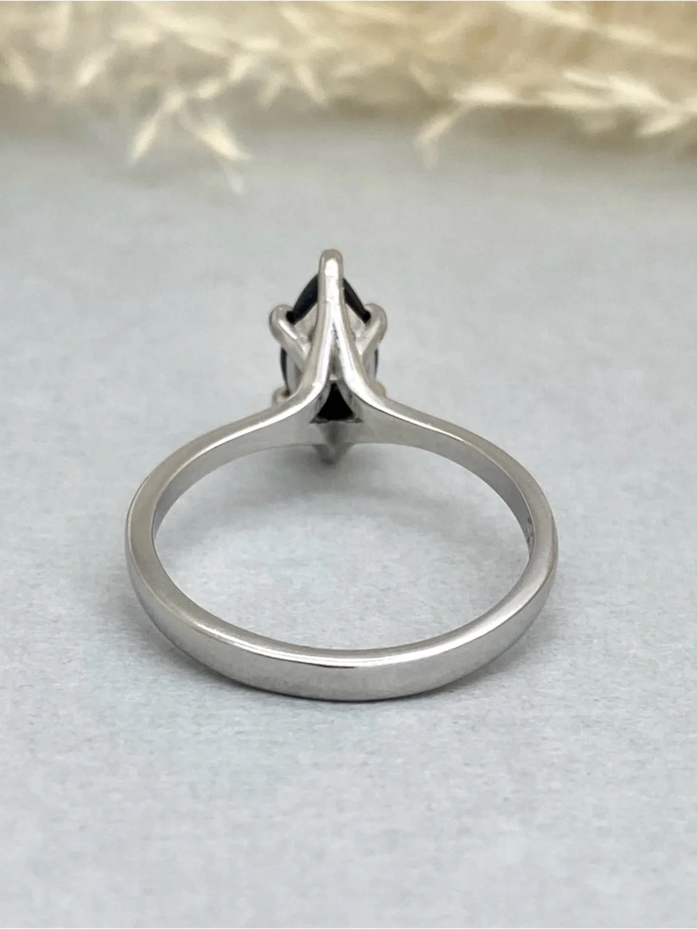 Black CZ Marquise Cut Solid Sterling Silver Women’s Solitaire Stackable Ring